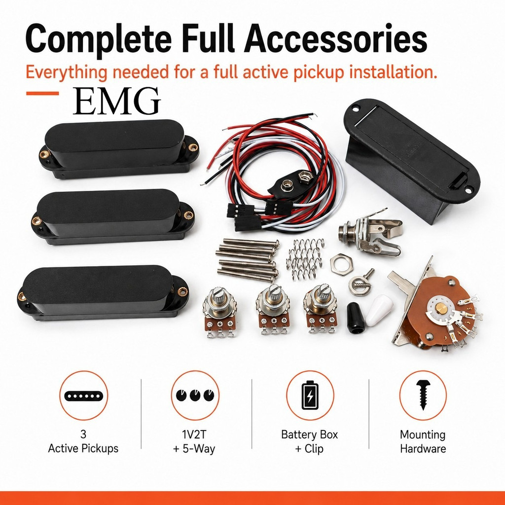 EMG Active Single Coils Pickups SSS Pickups (อุปกรณ์เสริมพร้อม 1 เล่ม 2 โทน 5 ทางใบมีดสายไฟ, Pickups