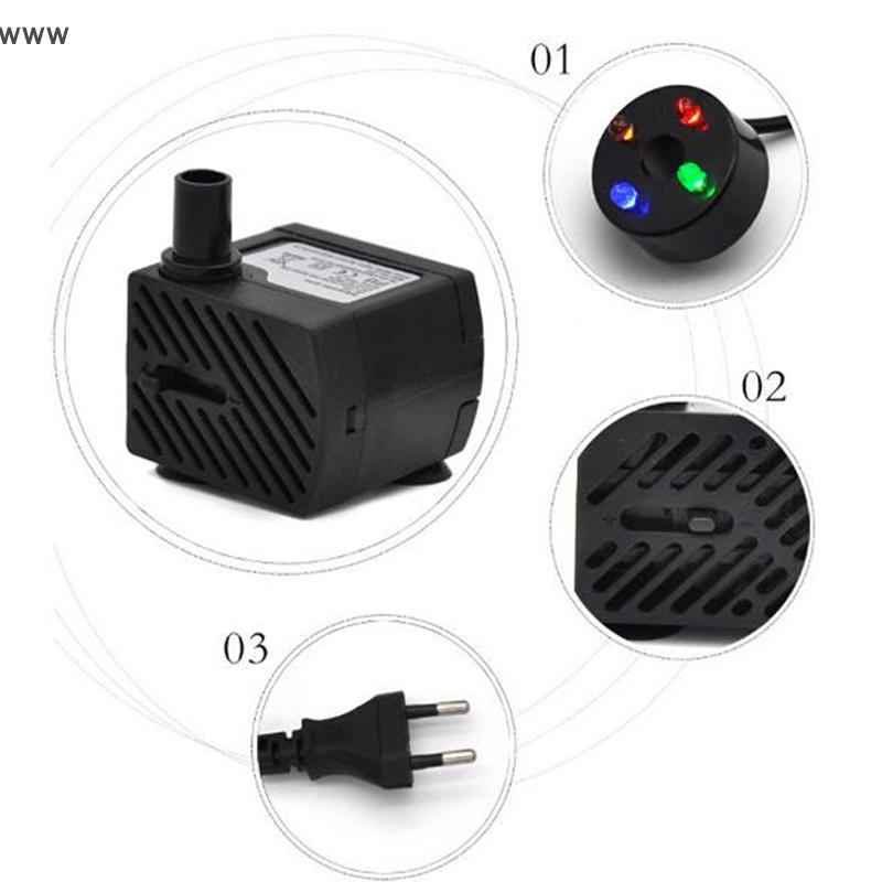 ปั๊มน้ำใต้น้ำ AC 220V 3W, ปั๊มน้ำ LED ตู้ปลาน้ำพุบ่อปลาปลั๊ก EU