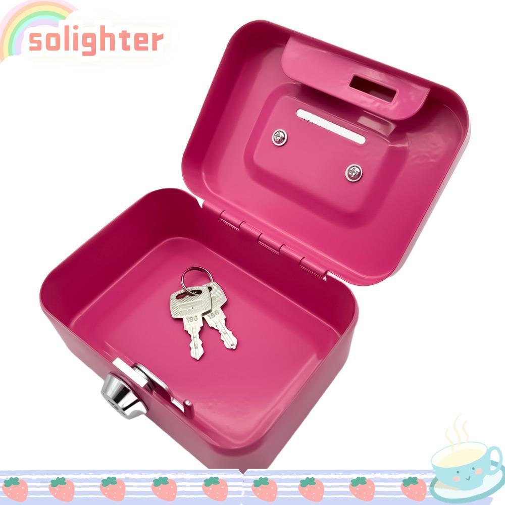 SOLIGHTER กล่องเงินสดกุญแจล็อคพร้อมฝาปิดล็อคกล่องเก็บเงินสดโลหะ,ของเล่นน่ารักขนาดเล็ก 4.53 "x 3.35 "พร้อมที่จับเงินออแกไนเซอร์เด็ก