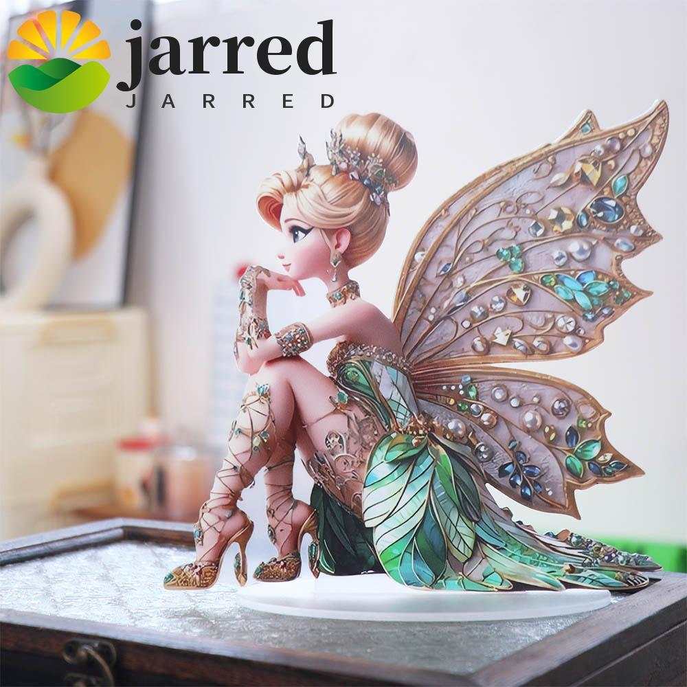 JARRED Fairy Figurine, Elves 2D แบนอะคริลิค Fairy รูปปั้นเครื่องประดับ,ของขวัญเด็กกันน้ําฐานปีกสาวเด