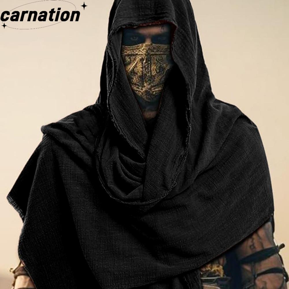 CARNATION Wrap Cloak, Mens Medieval Pirate Retro Hood, Black/Brown Vintage Pirate Scarf