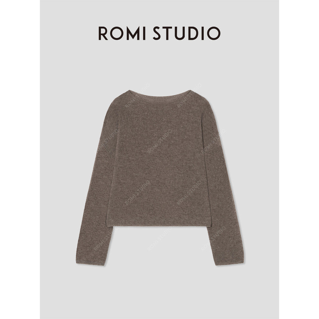 R ROMI STUDIO < Sensing Autumn} เสื้อสเวตเตอร์สวมหัวผ้าแคชเมียร์ข้างเดียว RW24AS90399