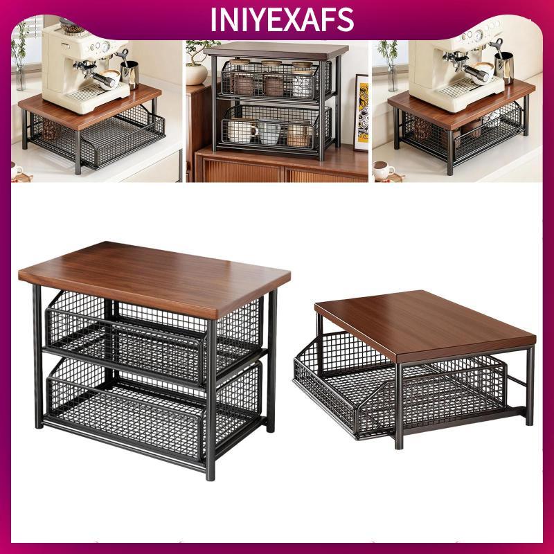 MagiDeal Coffee Bar Station Organizer Coffee Shop Cafe Dorm ตู้กับข้าวพร้อมลิ้นชักเรียบ 37cmx25cmx33