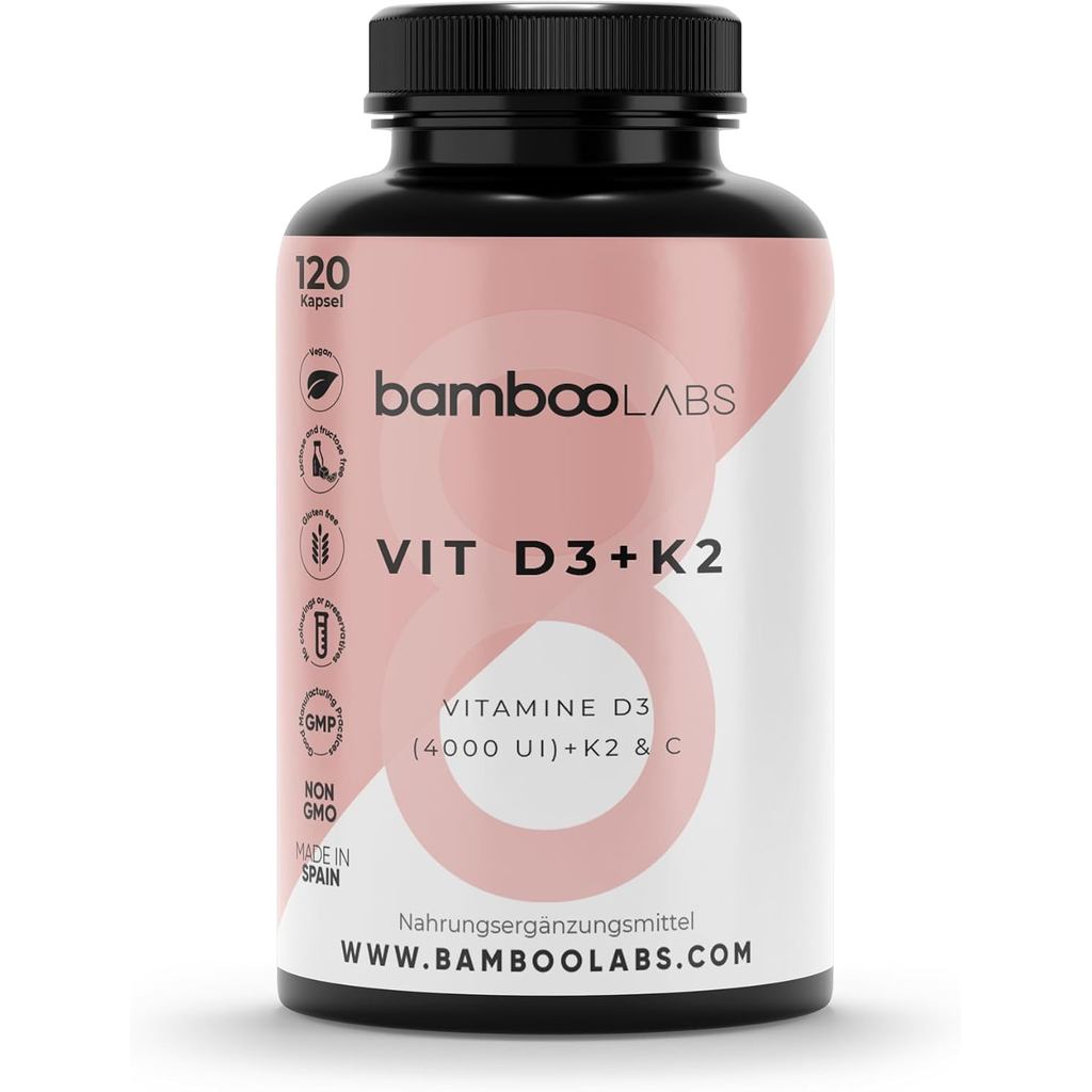 Bamboo Laboratory-Vitamin D3 และ K2+Vitamin C, 120 แคปซูล วิตามิน D3 4,000 IU ช่วยระบบภูมิคุ้มกันและ