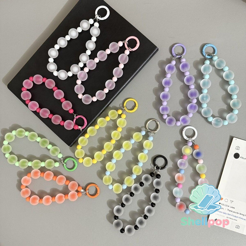 สร้อยคล้องโทรศัพท์สั้น ลูกปัดไล่เฉดผิวด้าน สไตล์เกาหลีอินสตา สีมาแคโรน มีวงแหวนคล้องมือ หลายสี