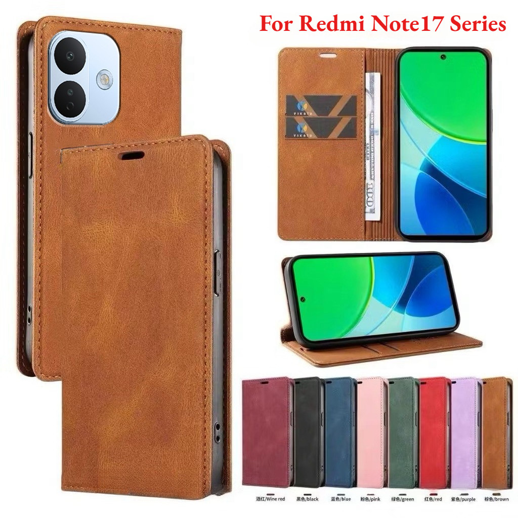 เคสฝาพับหนัง สำหรับ Xiaomi Redmi Note 17 Pro 5G / Note17 Note17Pro ตรงรุ่น  มีแม่เหล็ก ล็อคได้ มีช่องเสียบบัตร พร้อมสาย