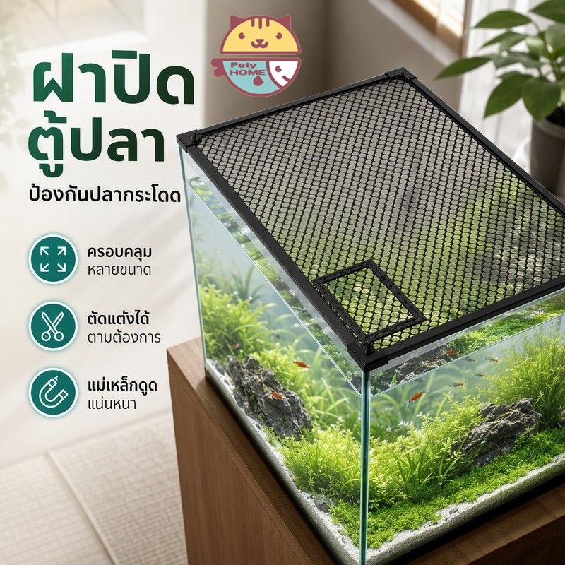 ตาข่ายกันปลากระโดด ตาข่ายปิดตู้ปลา แม่เหล็กติดขอบตู้ ตัดได้ ปรับยาว ทนทาน สำหรับตู้ปลา