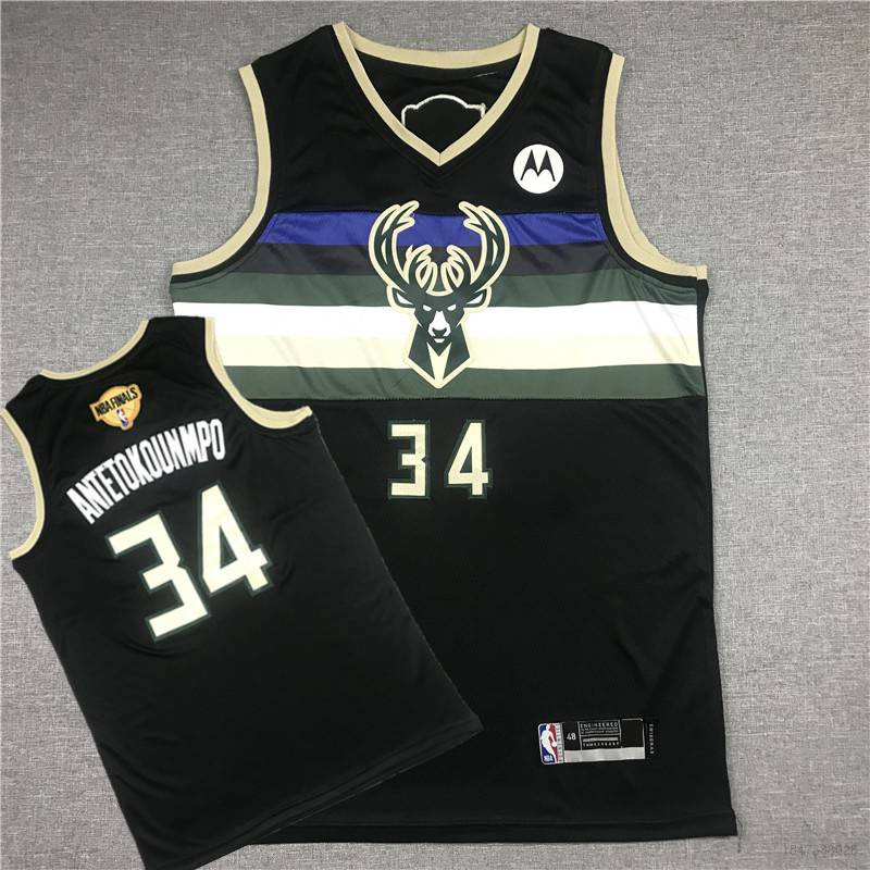 IDAWN7 เสื้อแข่ง NBA Final ใหม่ Milwaukee Bucks No. 34 ANTEGOUNMPO คลาสสิกกีฬาเสื้อกั๊กเสื้อยืดที่ระ