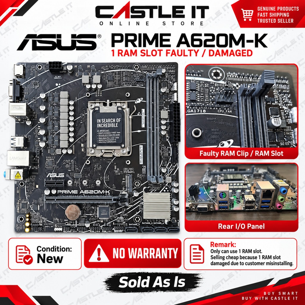 ASUS PRIME A620M-K AM5 DDR5 mATX เมนบอร์ด 1 RAM สล็อตใช้งานได้