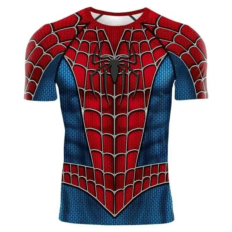 Spider-Man เสื้อการบีบอัดผู้ชาย 3D พิมพ์แขนสั้น Quick Dry Gym ออกกําลังกายฟิตเนสเสื้อยืดคอสเพลย์กีฬา