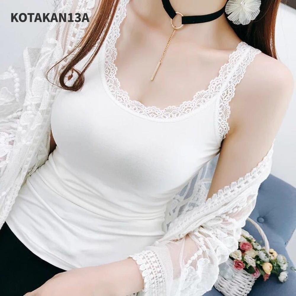 KOTAKAN13A เสื้อกล้ามฤดูร้อน,แขนกุดลูกไม้ Cami Top เสื้อ,ลําลองหลวม U คอ Slim เสื้อกั๊กรัดตัวสําหรับ
