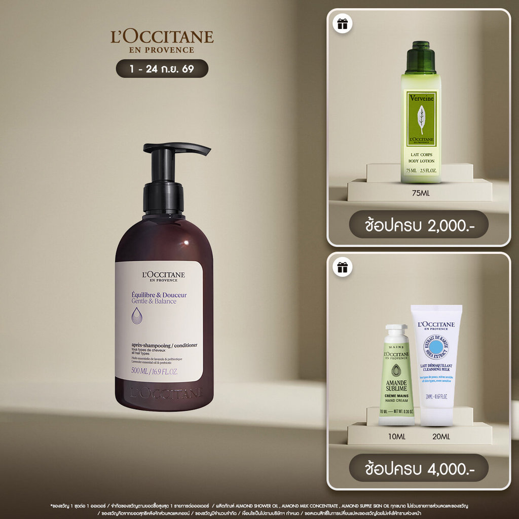 [สูตรใหม่] L'Occitane Gentle & Balance Conditioner 500ML ล็อกซิทาน ครีมนวดผมสูตรสำหรับผมธรรมดา เจนเทิล แอนด์ บาลานซ์