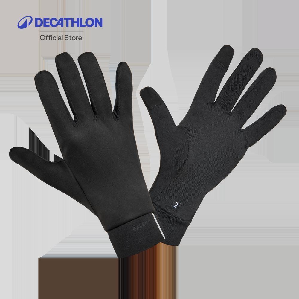 Decathlon Adult Running Gloves Black ถุงมือใส่วิ่งใช้สัมผัสจอได้สำหรับผู้ใหญ่ รุ่น Kiprun Warm + 500 V2