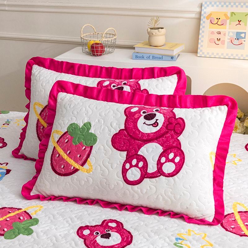 柔软亲肤舒适防螨pillowslip冬季牛奶绒枕套加厚一对装48x74学生宿舍花边纯色女生枕头套单个26.9.12