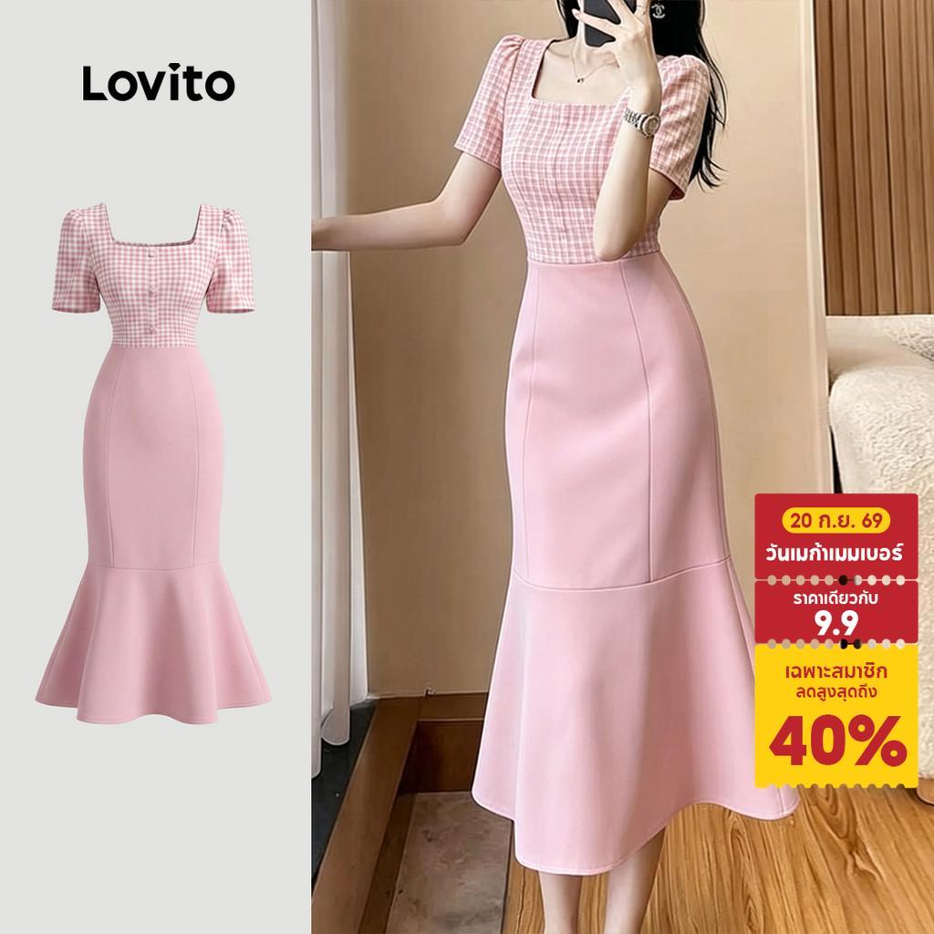 Lovito ชุดเดรสสีเทาและสีชมพูเรียบง่ายแต่หรูหราสําหรับฤดูใบไม้ผลิ/ฤดูร้อนสําหรับผู้หญิง L199ED079