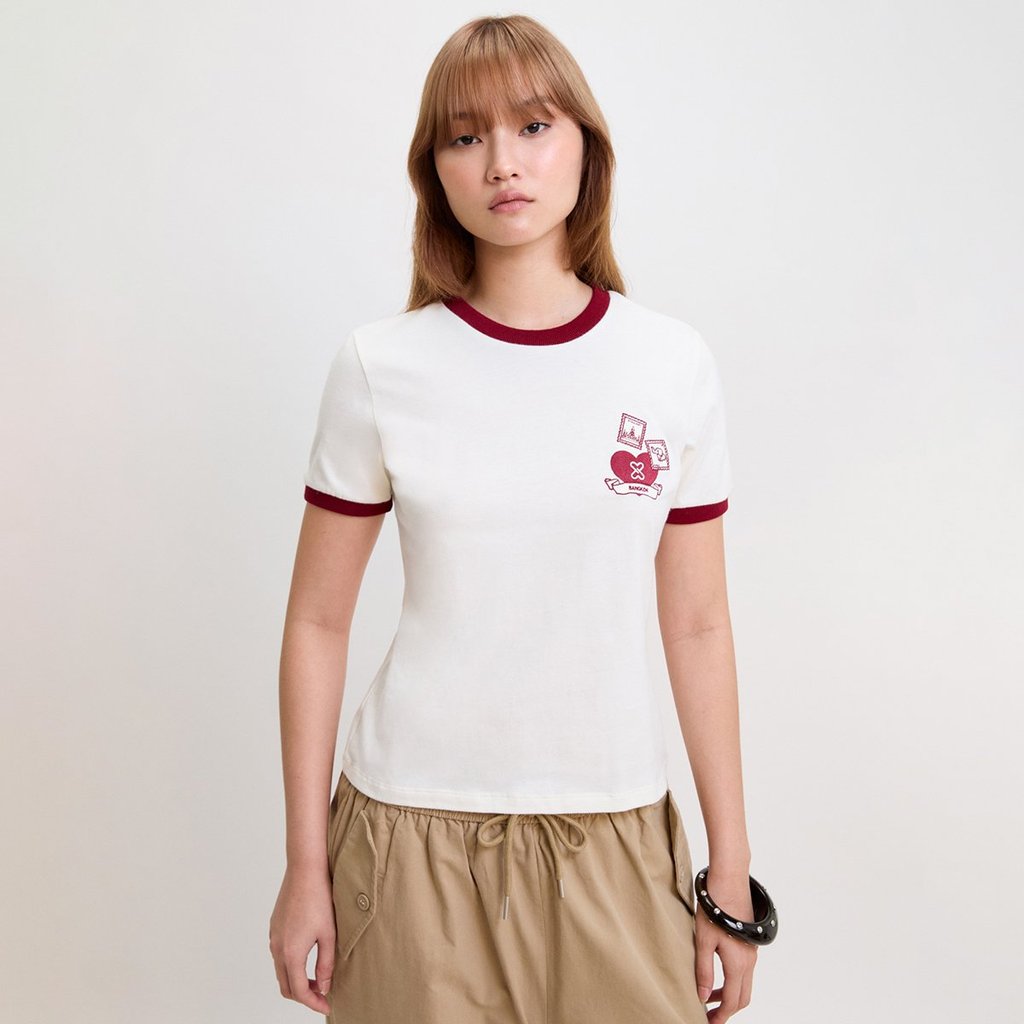[Pomelo] เสื้อยืดคอกลมพิมพ์ลาย / Graphic Ringer Tee — صورة 6