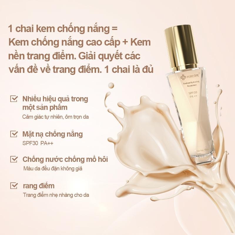 PORCOPE·ครีมรองพื้นเนื้อบางเบา ปกป้องผิวจากแสงแดด ติดทนนาน ให้ความชุ่มชื้น บางเบา ดูเป็นธรรมชาติ ใส 
