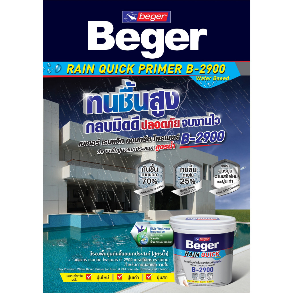 Beger B-2900 รองพื้นอเนกประสงค์ สีขาว ขนาด 3.5 ลิตร สีรองพื้นทนชื้นสูง 70% รองพื้นปูนเก่า รองพื้นปูนใหม่ สูตรน้ำ - รูปที่ 6