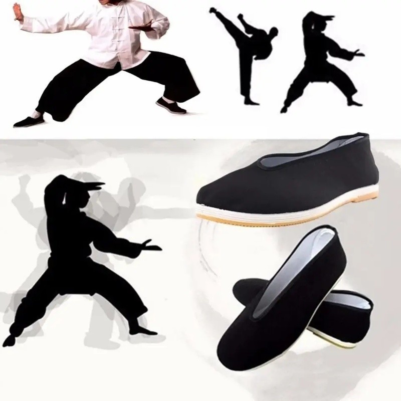 ผ้าฝ้ายกังฟูจีนแบบดั้งเดิมของผู้ชาย Tai-chi รองเท้าลําลองปักกิ่งเก่า Wing Chun Tai-Chi ศิลปะการต่อสู้中国夫鞋