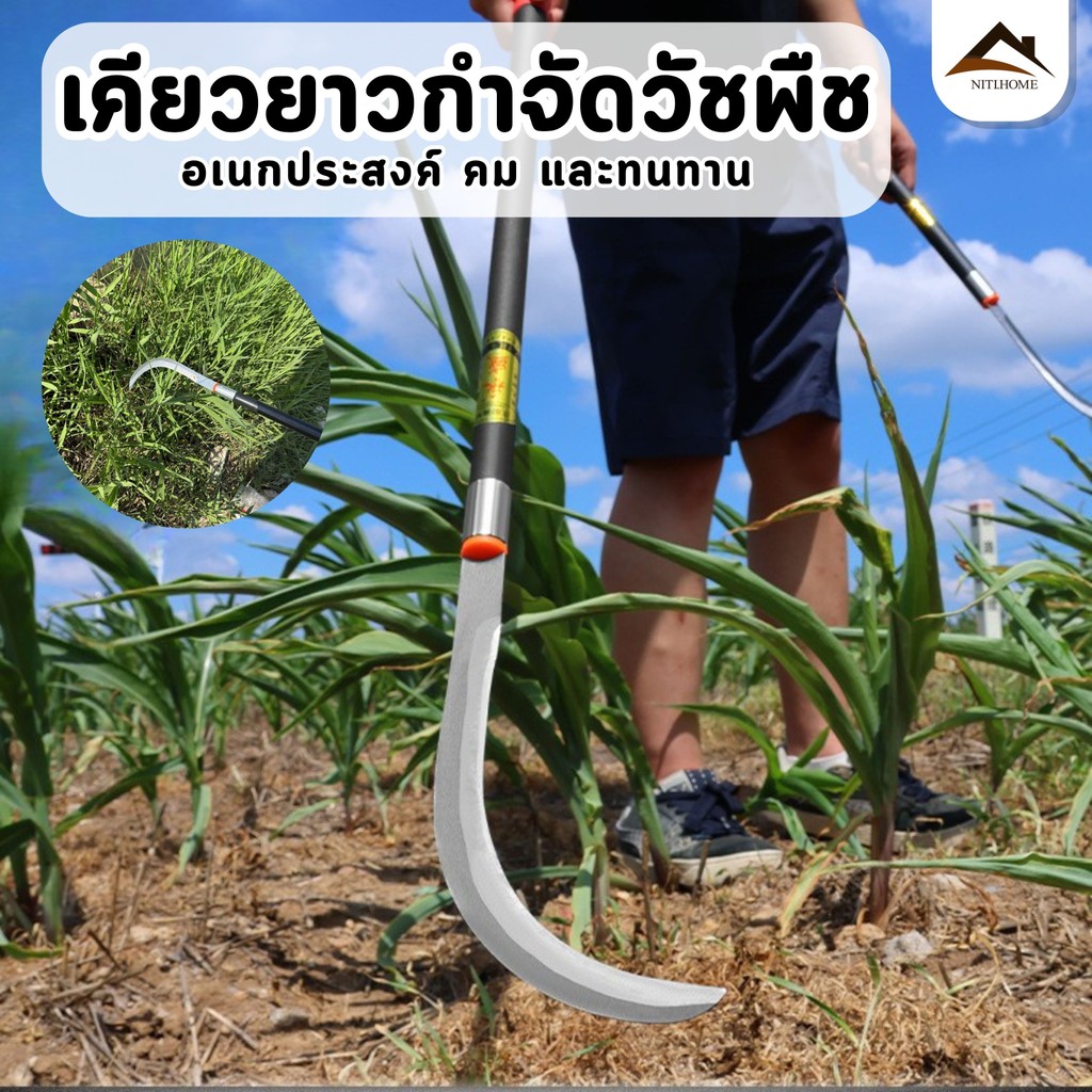 เคียวเหล็กแมงกานีส อเนกประสงค์ มีดหวดหญ้า พร้อมด้ามจับ มีดขอ พร้า มีด รุ่นงานหนัก ใช้สำหรับ ตัดไม้ ตัดหญ้า ตัดแต่งกิ่งไม