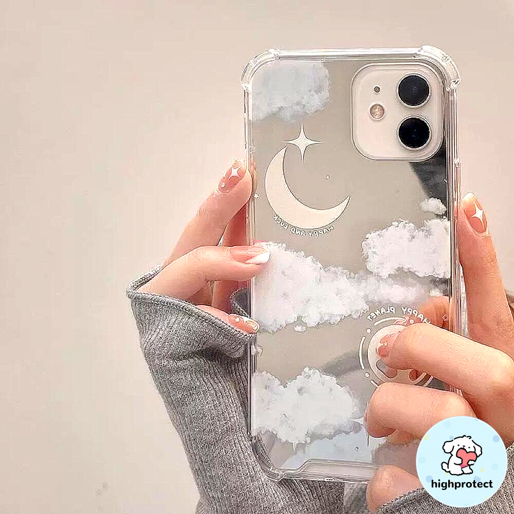 INS Dreamy Clouds Moon กระจกแต่งหน้าเคสโทรศัพท์สําหรับ Iphone Air 17 Promax 17 16 15 14 13 12 11 Pro