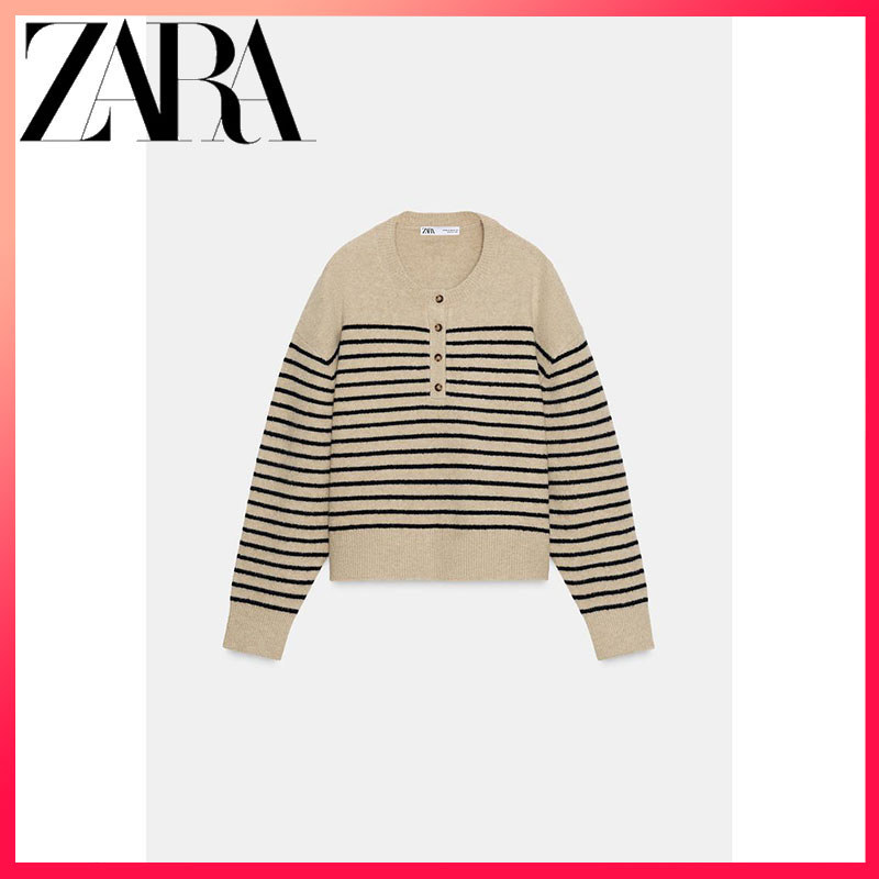 ZARA สเวตเตอร์แขนยาวคอกลมลายทางสำหรับผู้หญิง พร้อมความอบอุ่นในสไตล์ฤดูหนาว