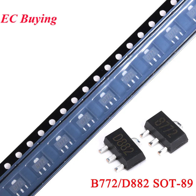20 ชิ้น/ล็อต B772 D882 SOT-89 2SD882 2SB772 SOT89 NPN/PNP 30 V/-30 V 3A SMD ชิปทรานซิสเตอร์ IC