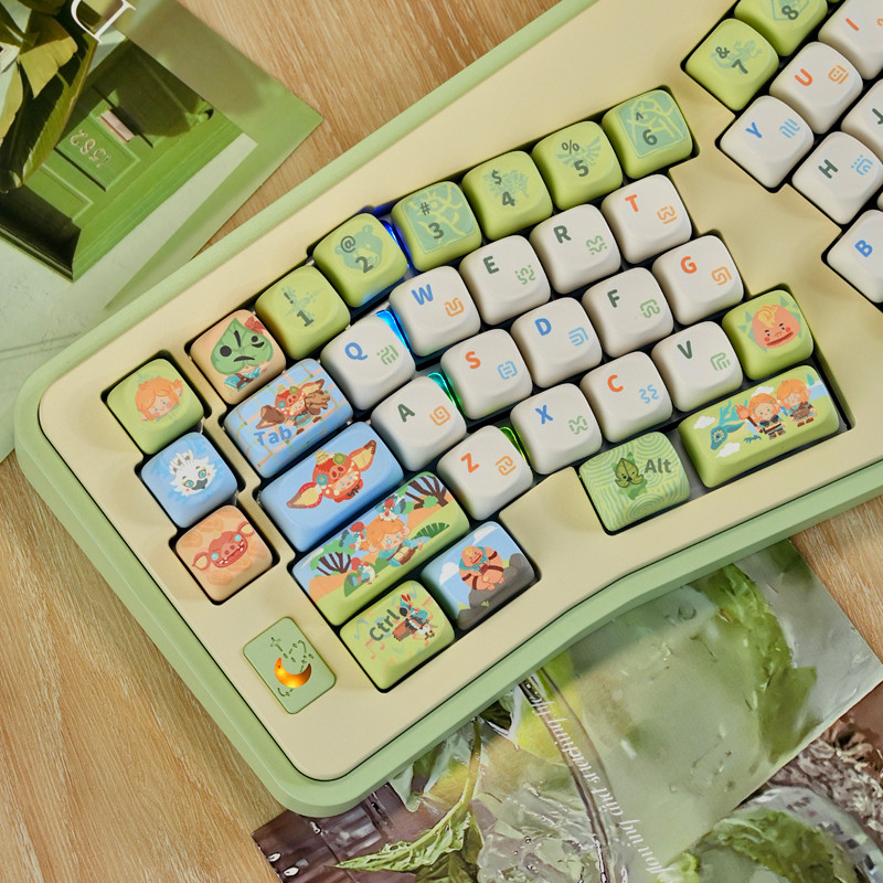 Thai characters PBT Keycap MOA Zelda Green Themed Keycap ชุดรอบส่วนบุคคล Keycap PBT Keycap Dye Subli