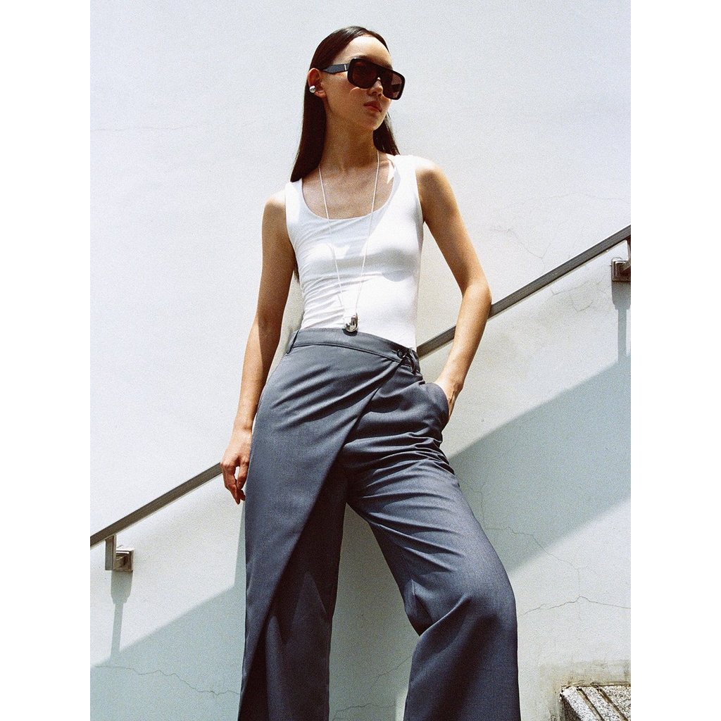 [Pomelo] กางเกงแต่งเลเยอร์อสมมาตร / Asymmetric Layered Pants — صورة 4