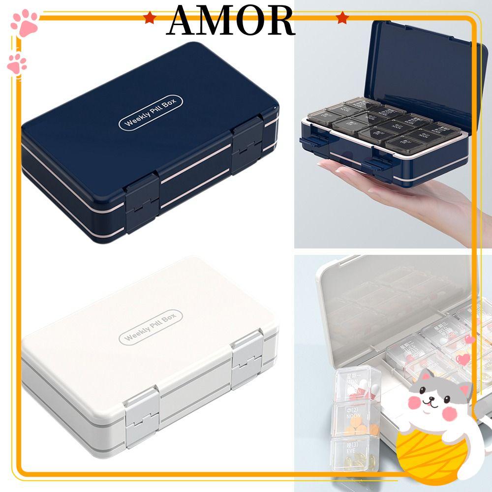 AMOR ที่เก็บยาแบบพกพา 24 กริดตาข่ายอิสระ Travel Drugs Organizer Holder