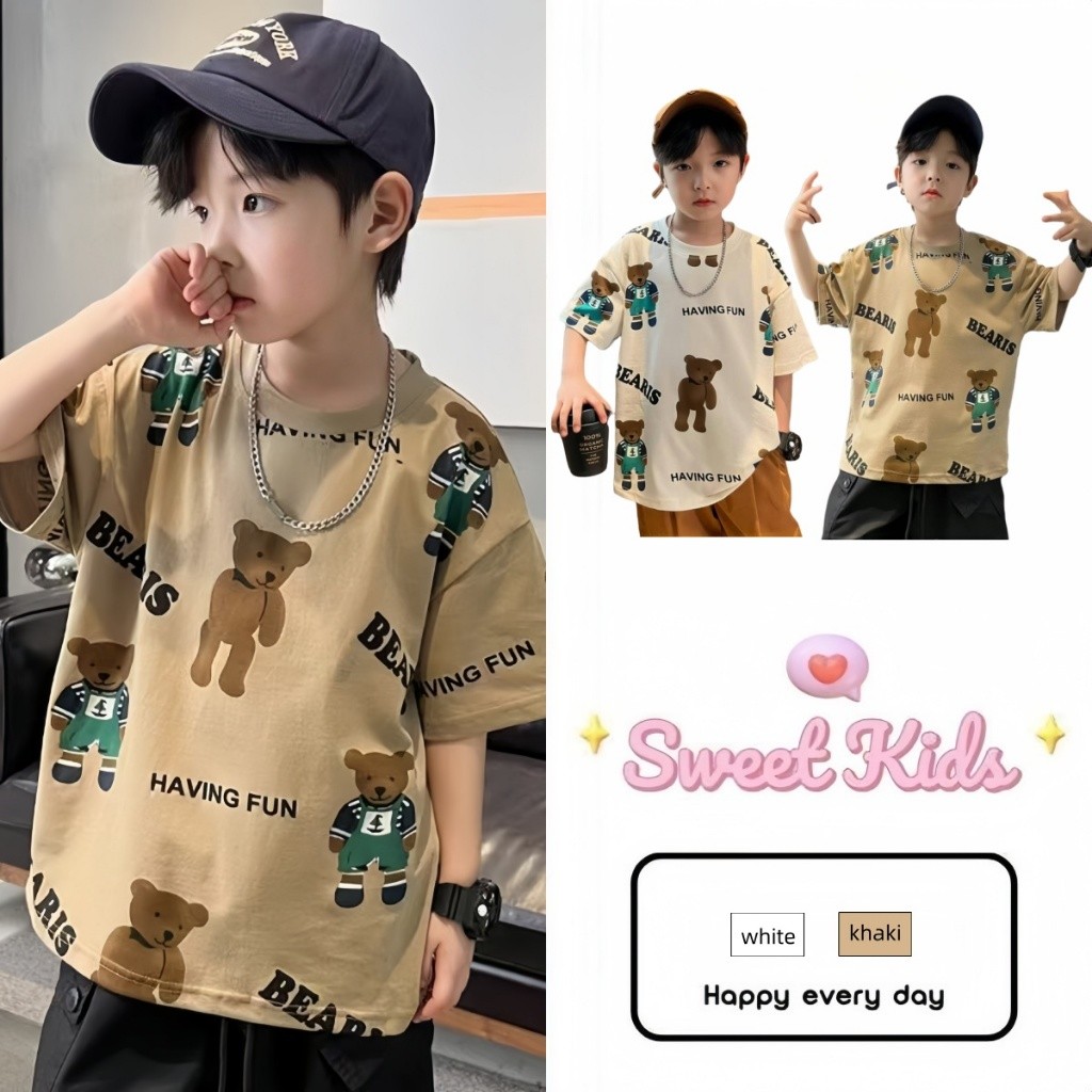 SweetKids พร้อมส่งจากกทม🌸เสื้อผ้าเด็กชาย🍓เสื้อแขนสั้นแฟชั่น ทรงหลวมหล่อๆ พิมพ์ลายน่ารัก อินเทรนด์ลำลอง ฤดูร้อน