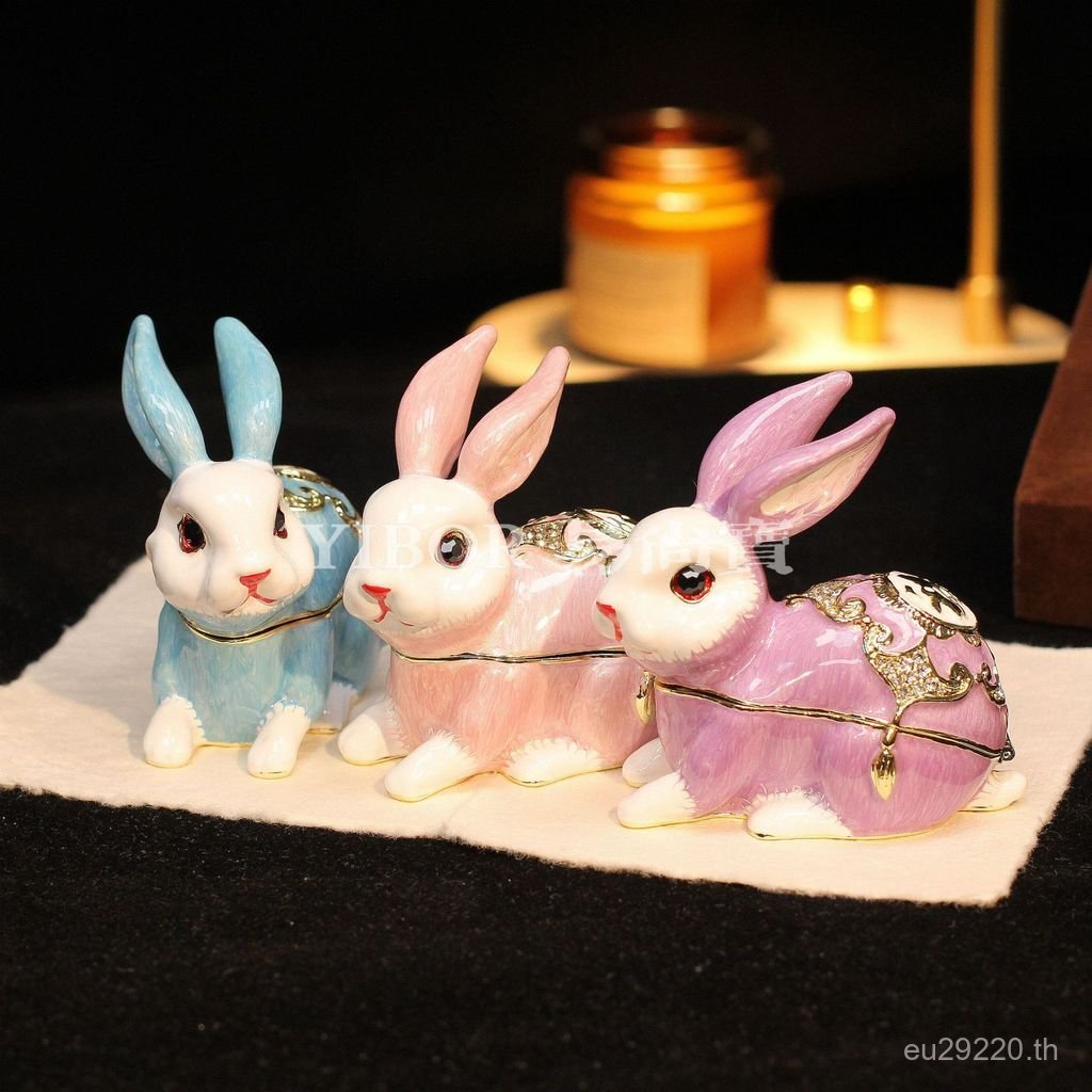 กระต่ายเจ้าหญิงกล่องเก็บของขวัญเคลือบที่มีสีสันสีขาวกล่องเครื่องประดับโชคดีตัวละครของขวัญบ้านสร้อยคอ