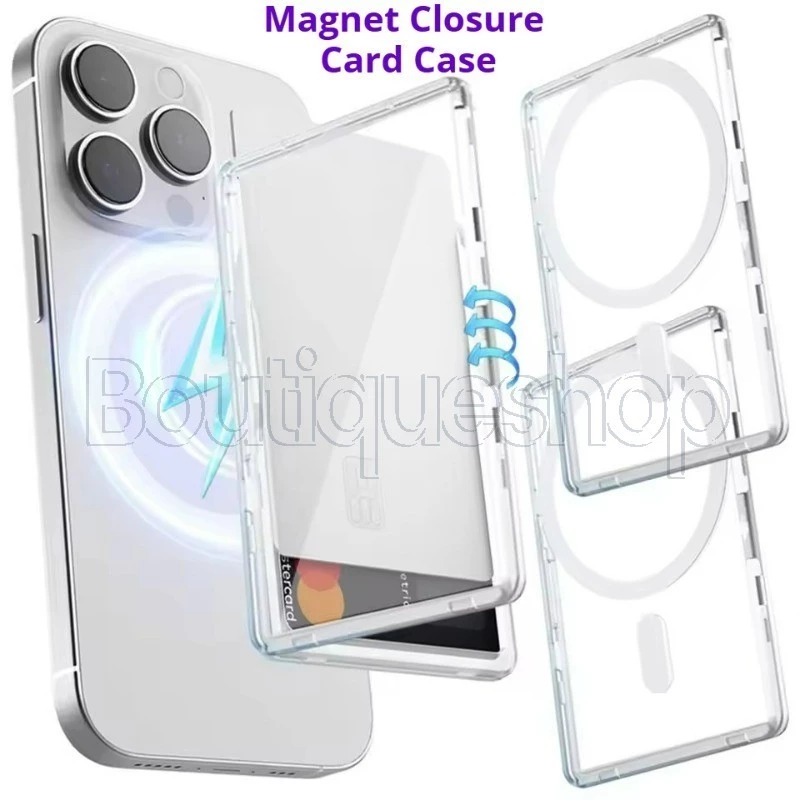 Phone Back Bills Storage Case - Magnetic Closed Card Case - Transparent Bank Card Holder - ID Card Protect Box - Portable, Anti-lost