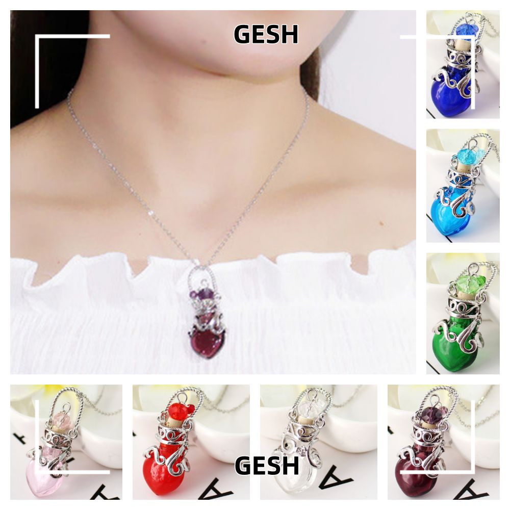 GESH สร้อยคอ Vial แก้วหลากสี Vial Wishing ขวดจี้, Creative ปรับโซ่เปิด Memorial Jewellery ขวดน้ําหอม