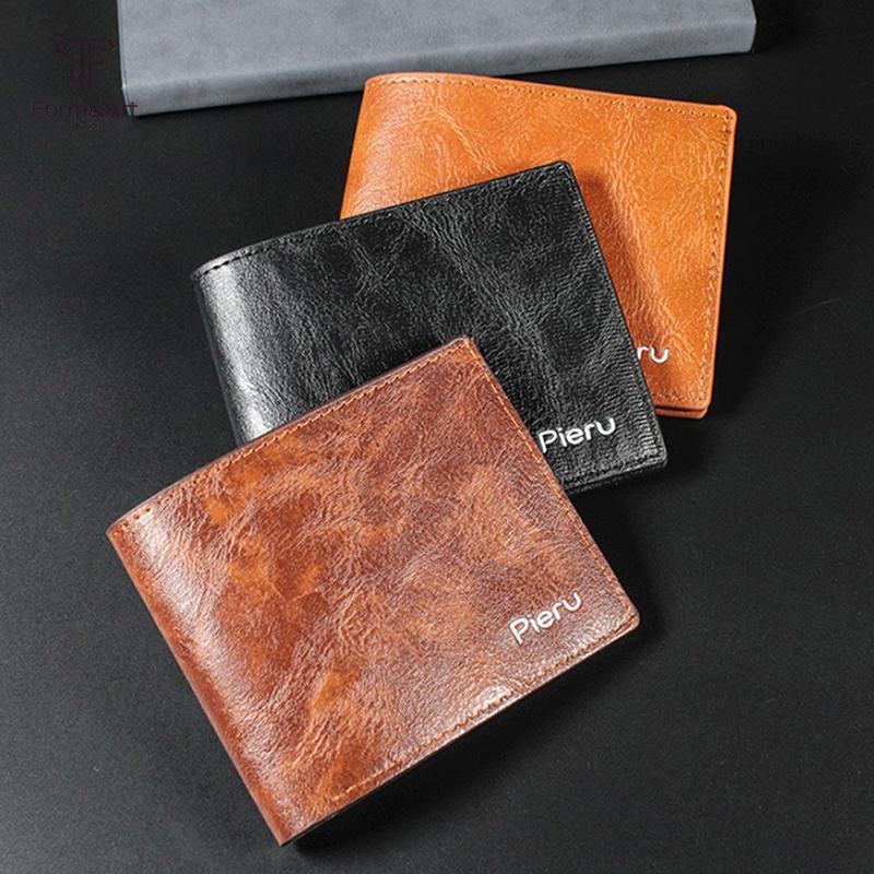 Form & Art Vintage Men กระเป๋าสตางค์PU ยี่ห้อLuxury สำหรับใส่บัตรและเงินสด