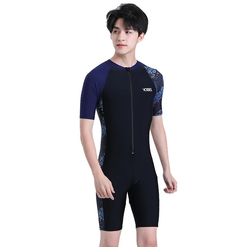 [Legend6]  พลัสขนาดแขนสั้น Rash Guard ผู้ชายด้านหน้าซิป Wetsuit ว่ายน้ําดําน้ําดูปะการังท่องชุดว่ายน้ําฟรีดําน้ํา Body ชุดชุดว่ายน้ํา
