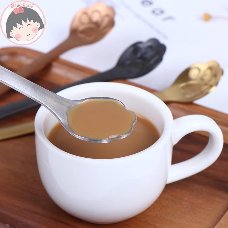 Gent 1 ชิ้นสแตนเลสกาแฟขนมหวานช้อน Cat Paw Claw ช้อนกวนช้อน EN