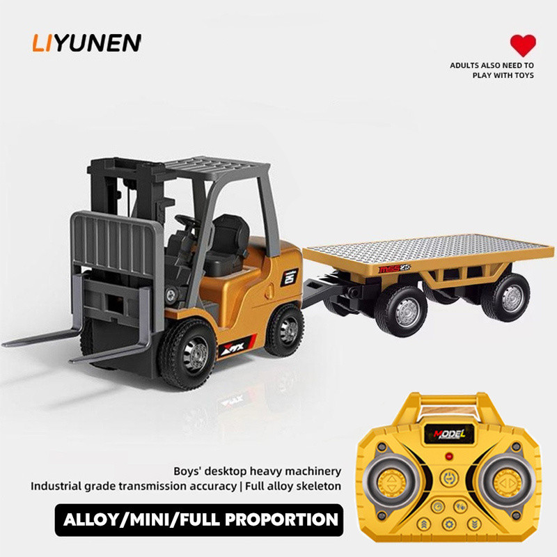 1:64 Mini Alloy RC รถรถยกของเล่นด้านหลัง Cargo Hopper 2.4GHz รีโมทคอนโทรลเดสก์ท็อปรถยกขนาดเล็กรถ 1/64 รุ่นประเภทสําหรับของขวัญเด็กของเล่น