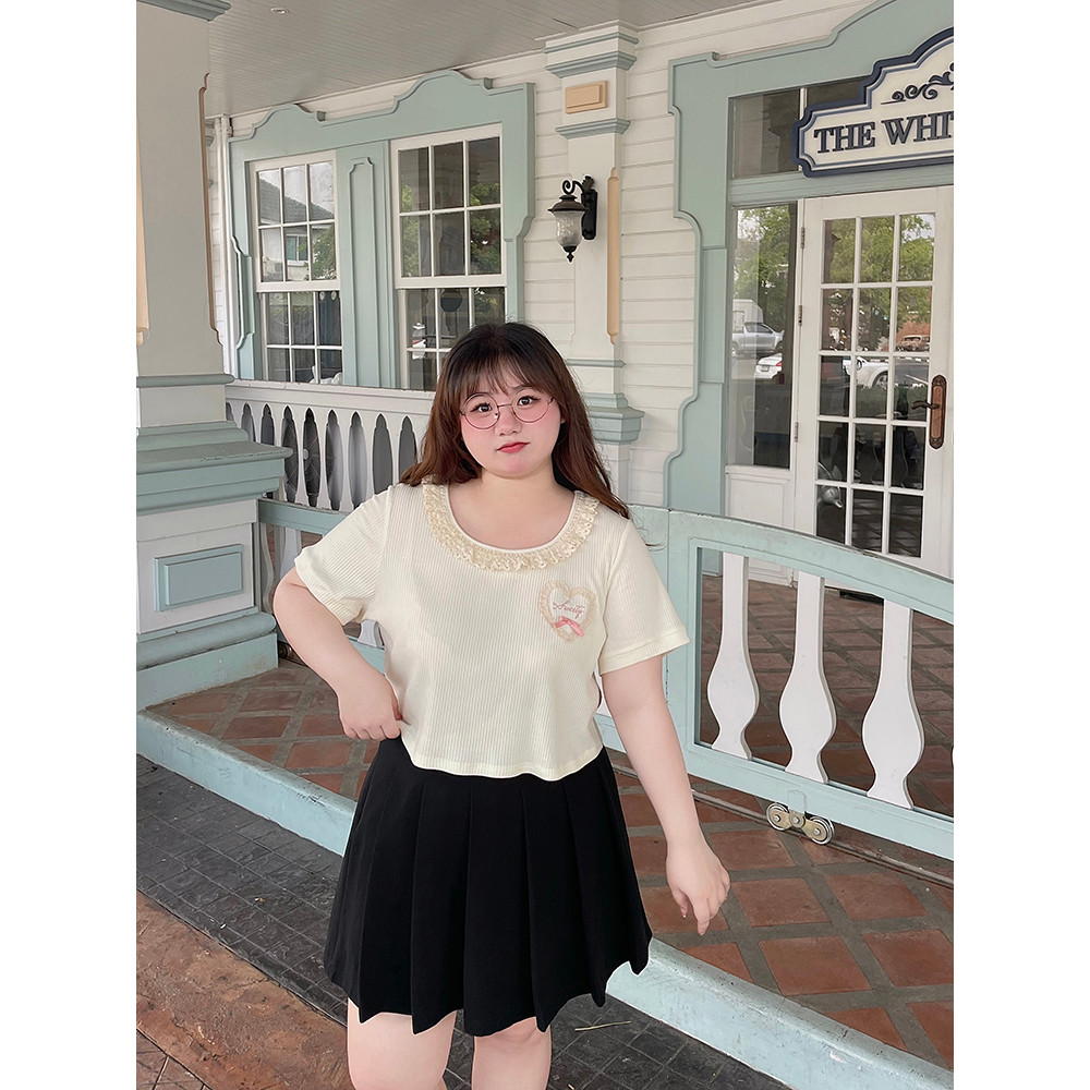 LT STUDIO สไปซี่สตริป เสื้อยืดแขนสั้นลายลูกไม้ สำหรับผู้หญิงฤดูร้อน ทรงหลวม