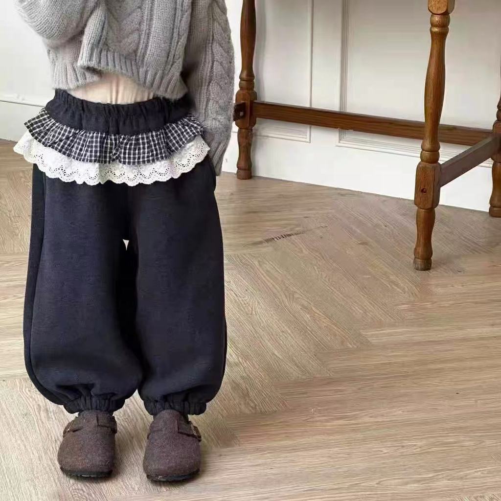 Girls Autumn Winter Plaid Warm Fleece-Fleece Pants 2025