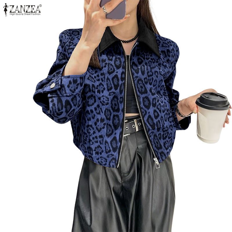 ZANZEA เสื้อแจ็คเก็ตแขนยาวมีฮู้ด ลายเสือดาว สำหรับผู้หญิงสไตล์เกาหลี — صورة 4