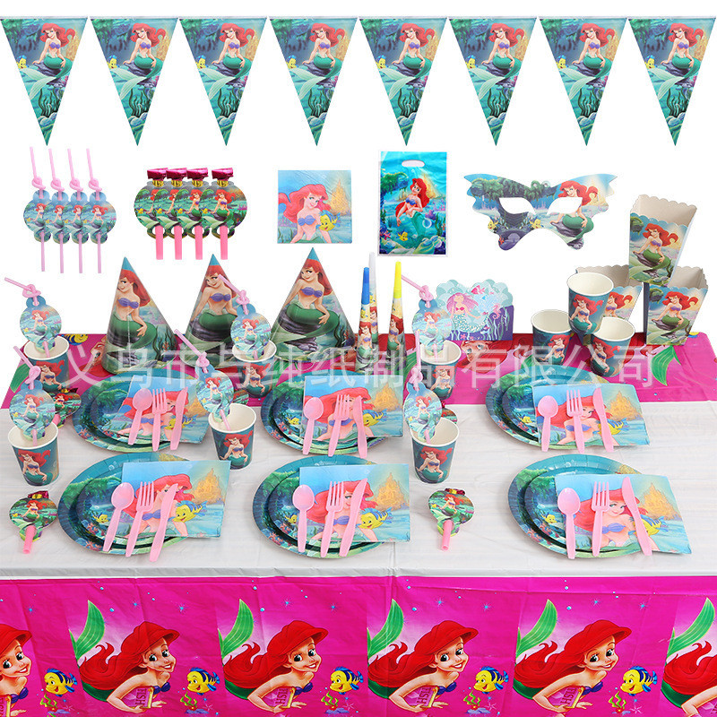 แนะนําปาร์ตี้ธีมนางเงือกการ์ตูน Fishtail Princess Ocean Candy Box Shape Popcorn ตกแต่งวันหยุดตกแต่ง