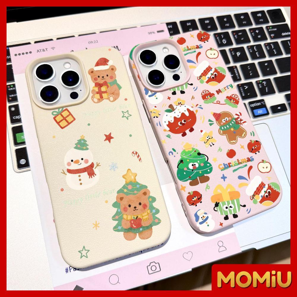 MOMiU - เข้ากันได้สำหรับ เคสไอโฟน11 เคส iphone16 Pro Max 7Plus XR 12 13 14 15 เนื้อหนัง TPU หมีคริสต์มาสสุดน่ารัก