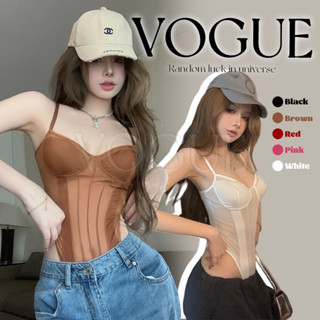 Vogue🌟พร้อมส่ง🌟 ชุดบอดี้สูท ลายลูกไม้ สีสันสดใส เสริมฟองน้ำใ…