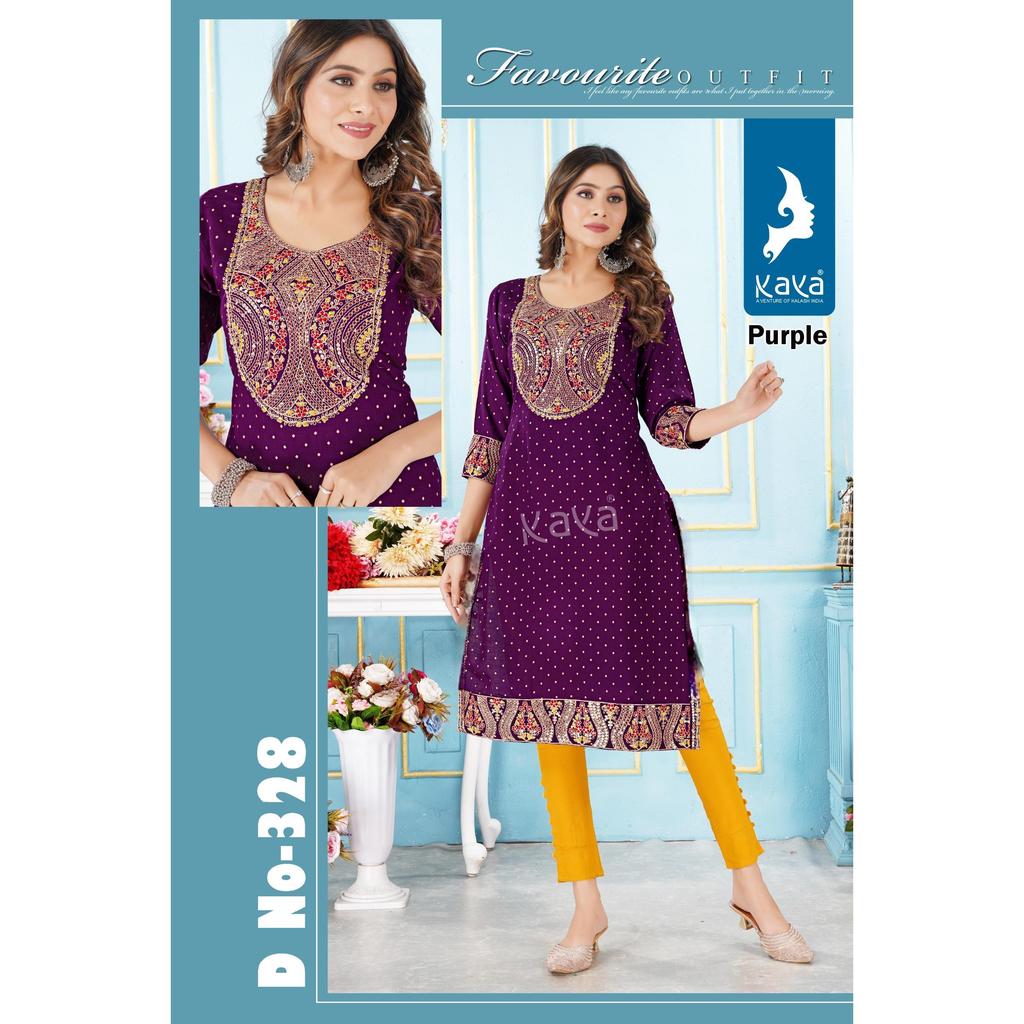 KAYA ( PLUS SIZE) Grand ปัก Kurti พรีเมี่ยมเรยอนชุดลําลอง Kurti