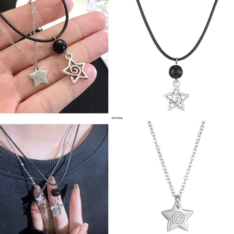 MG Fashion Swirl Star Pendant Necklace Handmade Clavicle Chain for Women Girls