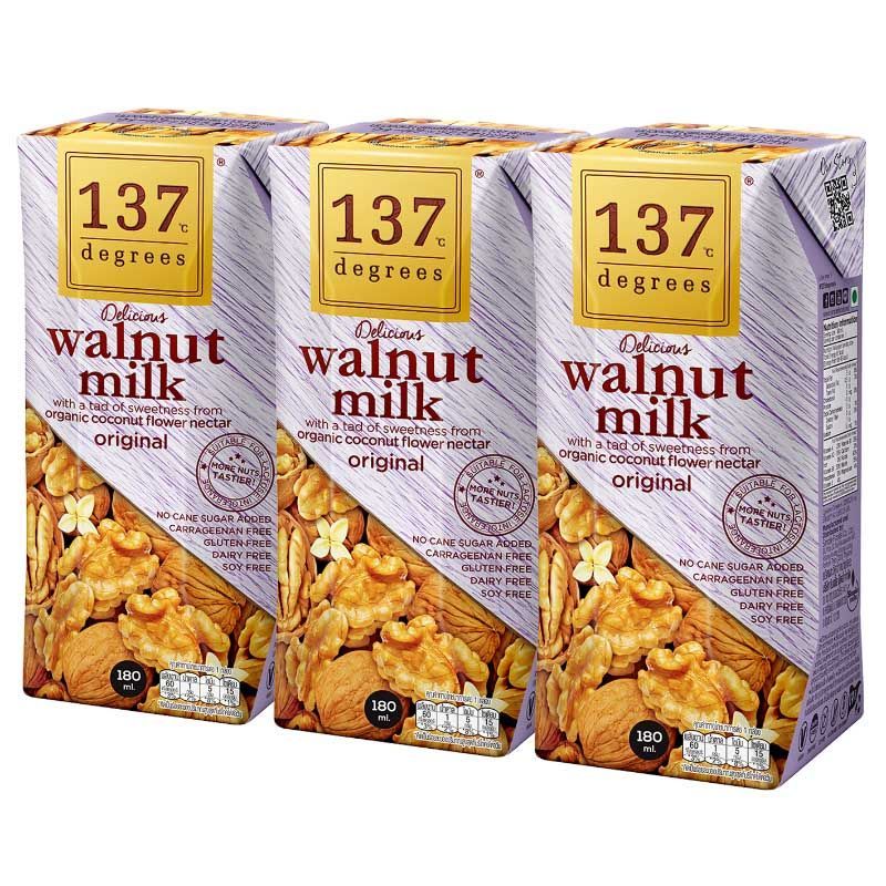 137ดีกรีนมวอลนัทสูตรดั้งเดิม 180มล. แพค 3 137Degrees Walnut Milk Original 180ml. Pack 3 [หมายเลขบาร์โค้ด 8854761951482]
