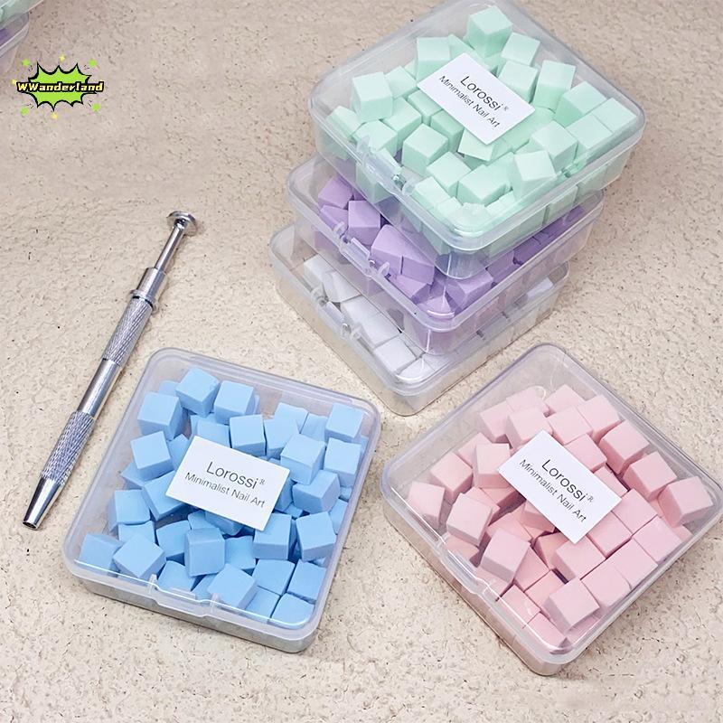 [WWanderland] 50pcs Mini Square Nail Sponge Powder Puff Nails Art Gel Polish Tools Makeup Cosmetic Nail Buffer Blo สําหรับอุปกรณ์ทําเล็บ [ใหม่]