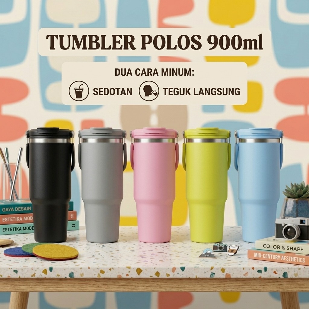 RK Plain Tumbler 900ml สแตนเลสทนความร้อนและเย็น 2 วิธีดื่มหลอด & Sip