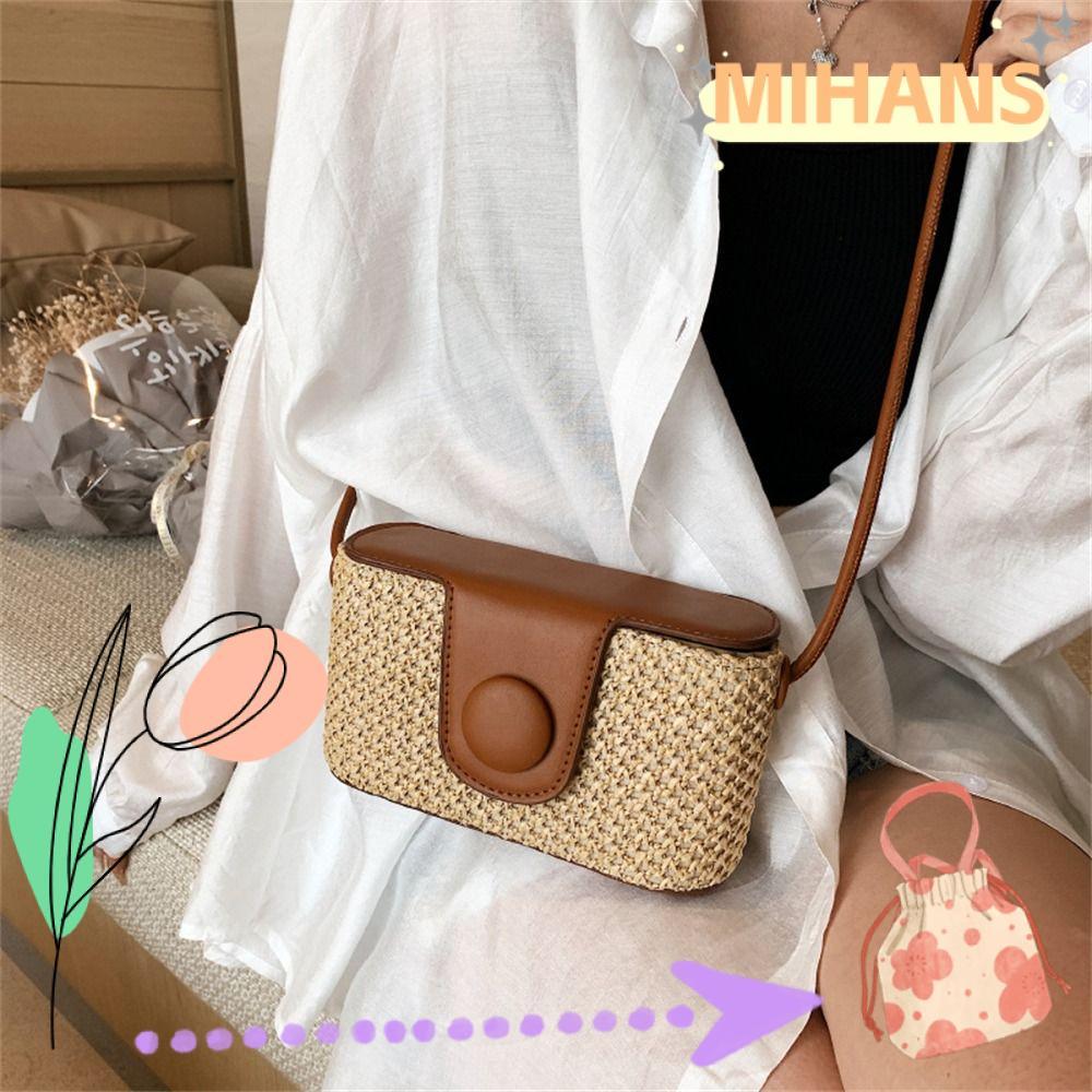 MIH Messenger Bag, Handmade Braid Bohemian Shoulder Bag, Fashion Rattan Straw Bag Summer Beach